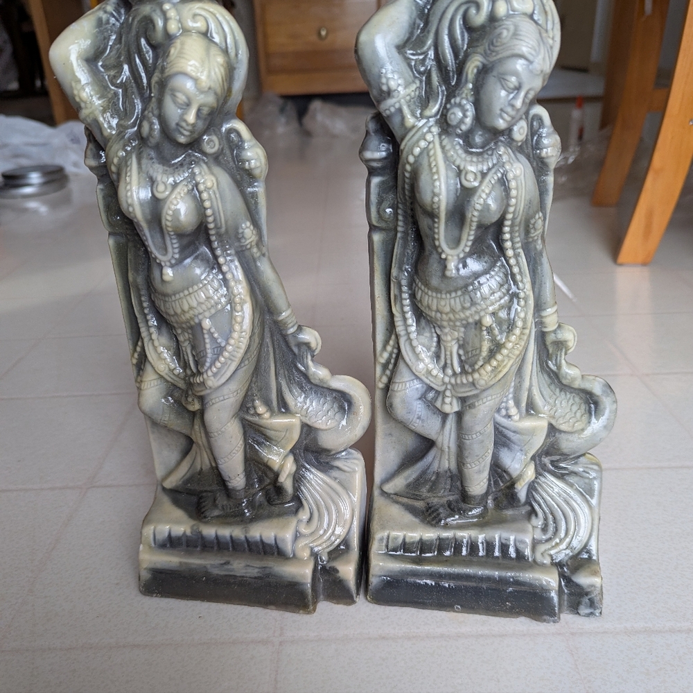 Set of 2 New 13" tall Handmade Wax Candles Elegant Gray Lady figurine